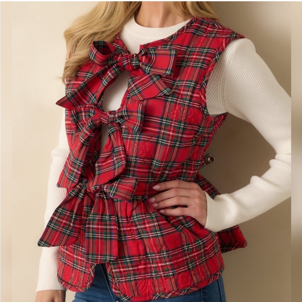Entro Red Plaid Three Bow Vest Small - Picture 1 of 6